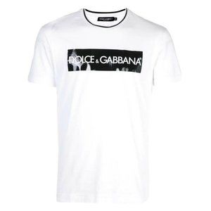 New Dolce & Gabbana White Rectangle Logo T-Shirt